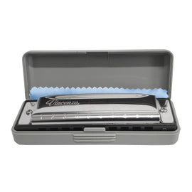 ARMÓNICA DE PLÁSTICO, COLOR PLATA, "D" VINCENZO CON 10 HORIFÍCIOS  V-HAR10-3D-SL