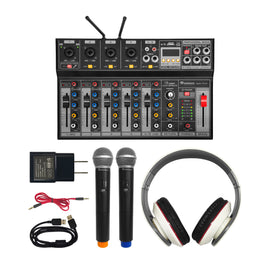 KIT DE GRABACIÓN, INCLUYE: MEZCLADORA 7 CANALES (4 DIRECTOS, 3 COMPARTIDOS), INTERFAZ, AUDÍFONO, MICRÓFONO y CABLES  SOUNDTRACK   STUDIO-7KITW - Hergui Musical