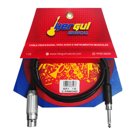 Cable 1m de plug 6.3mm macho mono a canon hembra  SKY GOLD  PBK  3CP-1 - Hergui Musical