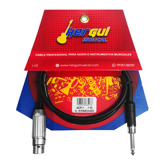 Cable 1m de plug 6.3mm macho mono a canon hembra  SKY GOLD  PBK  3CP-1 - Hergui Musical