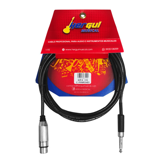 Cable 3m de plug 6.3mm macho mono a canon hembra  SKY GOLD  PBK  3CP-3 - Hergui Musical