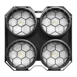 ESTROBO DE 4 LEDS COB PRINCIPALES DE  100W CW,  92 LEDS RGB SMD 5050 DE 0.2W, 13 O 25 CH, DMX AUTOMATICO AUDIO RITMICO  MEGALUZ SHOW  DECO-400 - Hergui Musical