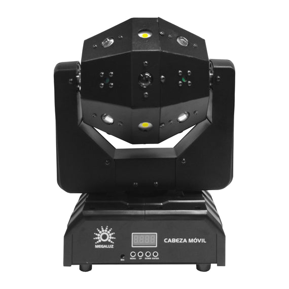 Cabeza robótica, 16 Leds RGBW 13w, 4 Leds Blancos 15w, 2 Laser Verde 50 mW, 2 Laser Rojo 100 mW   MEGALUZ SHOW   TWISTER - Hergui Musical