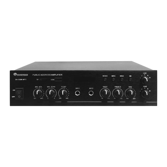 Amplificador de perifoneo, línea 70v, 80 RMS, 12v-110v-220v, SOUNDTRACK  SA-550N-MP3 - Hergui Musical