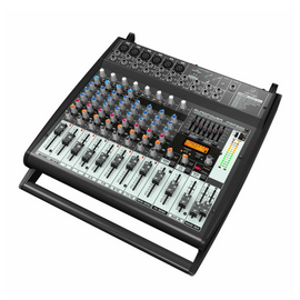 Mezcladora amplificada BEHRINGER de 12 canales (4 canales mono y 4 estéreo) más 2 entradasAux estéreo separadas, potencia de 2x250 watts (500 watts)  PMP500 - Hergui Musical