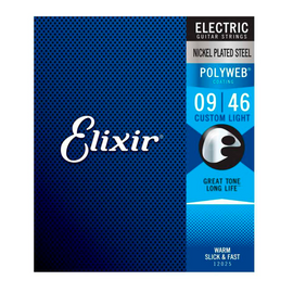 Jgo. de cuerdas Elixir para Guitarra Eléctrica (.009-.046) Nickel Plated Steel with POLYWEB Technology Custom Light  ELIXIR   733132120253 - Hergui Musical