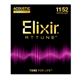 Jgo. de cuerdas Elixir para guitarra Electroacústica (.011-.052) ATTUNE Phosphor Bronze Custom Light   ELIXIR   733132210275 - Hergui Musical