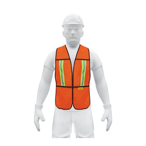 Chaleco de seguridad con cintas reflejantes, naranja, pretul  CHS-200N - Hergui Musical
