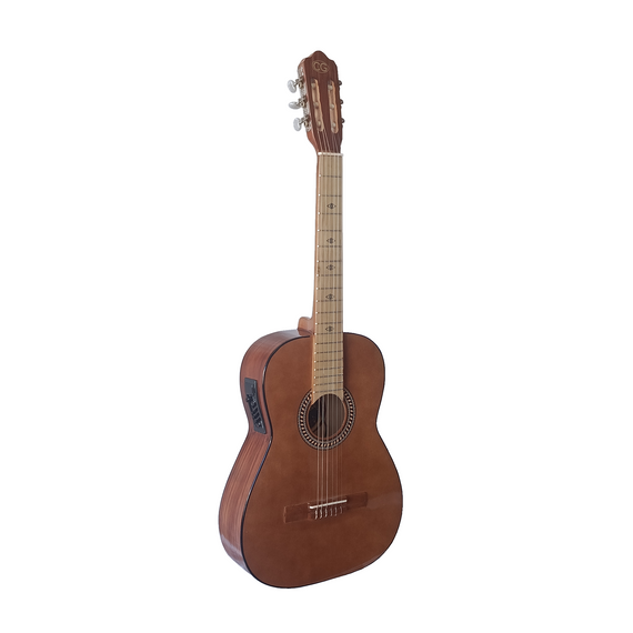Guitarra clásica acabados finos electroacústica con pastilla de dos bandas (Volumen y Tono) integrada en instrumento y salida para plug, cuerda de Nylon, maquinaria niquelada  TEMPO  CL4 - Hergui Musical