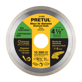 Disco de diamante de 4-1/2" x 1.8 mm, rin continuo,  PRETUL   DID-145P - Hergui Musical