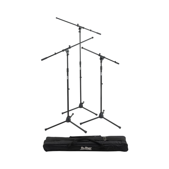 Kit de tres soportes para microfono, base Euro-Style con boom y funda  ON-STAGE  MSP7703 - Hergui Musical