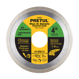 Disco de diamante de 4" x 1.8 mm, rin continuo,  PRETUL   DID-140P - Hergui Musical