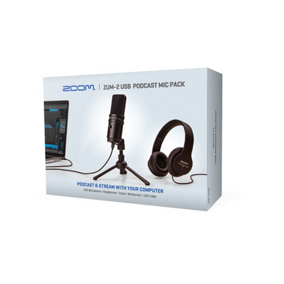 Paquete de podcasts con micrófono USB y audífonos de diadema  ZOOM ZUM2PMP - Hergui Musical