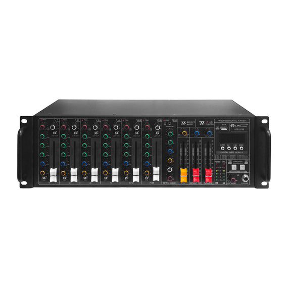 Mezcladora amplificada 10 Canales (6 Directos, 4 compartidos) 350w x canal, para rack, bluetooth e interfase para PC  SOUNDTRACK   STP-1235 - Hergui Musical