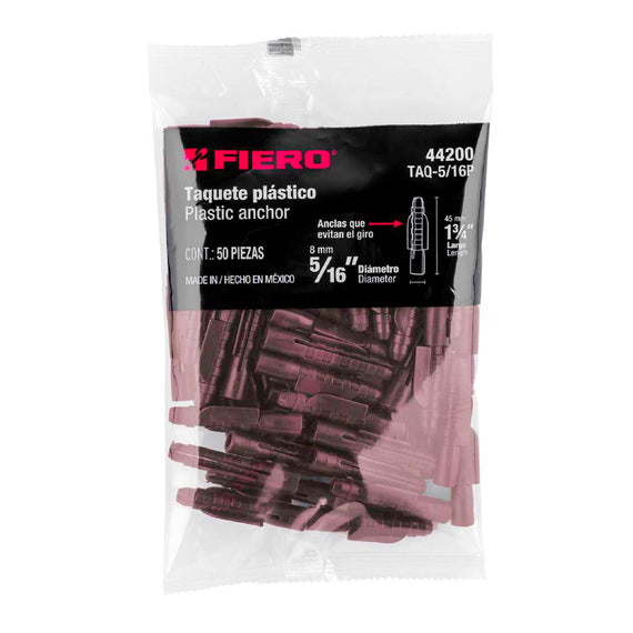 Bolsa con 50 taquetes de plástico 5/16