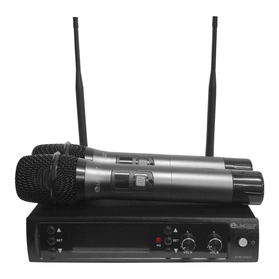 Sistema inalámbrico de doble micrófono, frecuencias variables, UHF, 60m de distancia  SOUNDTRACK  STW-33HU2 - Hergui Musical