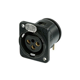CONECTOR CHASIS 3 POLOS ORO HORIZONTAL NEGRO MONTAJE M3 NEUTRIK  NC3FDM3-H-B - Hergui Musical