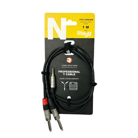 Cable "Y" 2 Plug 6.3mm Macho mono a 1 Plug 3.5mm macho estéreo  STAGG  NYC1/MPS2PR - Hergui Musical