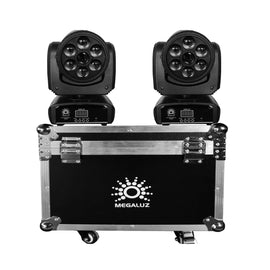 Jgo. de 2 Pza. de Cabeza robótica + Case, 6 Led 10w RGBW, 1 Led blanco 30w, 8 Gobos, 8 Colores, 6 Lentes giratorios  MEGALUZ SHOW   PHYTON-SPOT-X2 - Hergui Musical