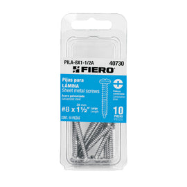 Blíster con 10 pijas para lámina, #8 x 1-1/2", fiero   PILA-8X1-1/2A - Hergui Musical