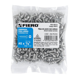 Bolsa con 200 pijas para lámina, #8 x 1/2", FIERO  PILA-8X1/2  44412 - Hergui Musical