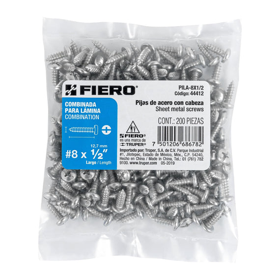 Bolsa con 200 pijas para lámina, #8 x 1/2