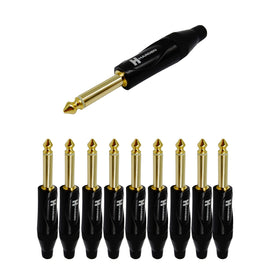PAQ. 10 PZAS. DE PLUG 6.3mm MACHO MONO NEGRO, METÁLICO  KAPTON  HARDEN   PL-1620(10) - Hergui Musical
