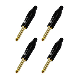 PAQ. 4 PZAS. DE PLUG 6.3mm MACHO MONO NEGRO, METÁLICO  KAPTON  HARDEN   PL-1620(4) - Hergui Musical