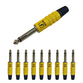 PAQ. 10 Pzas. DE PLUG 6.3mm MONO METALICO AMARILLO   SOLCOR        PL63A(10) - Hergui Musical