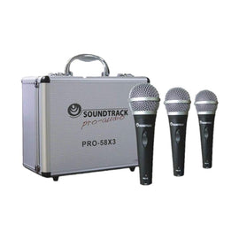KIT DE 3 MICRÓFONOS PARA VOCALISTA CON ESTUCHE  SOUNDTRACK   PRO-58X3 - Hergui Musical