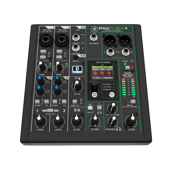 Mezcladora analógica de 6 canales con efectos mejorados, modos de grabación USB y Bluetooth  MACKIE  PROFX6V3+ - Hergui Musical