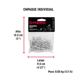 Bolsa con 50 remaches 1/8" x 1/4" de aluminio, ala 1/4"  TRUPER   R-44B