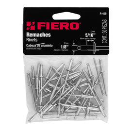 Bolsa con 50 remaches 1/8" x 5/16" de aluminio, ala 1/4"  TRUPER   R-45B