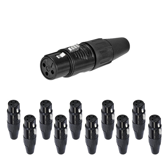 PAQ. 10 PZAS. DE Plug XLR Hembra 3 pines, metálico negro  REAN   RC3F-BAG(10) - Hergui Musical
