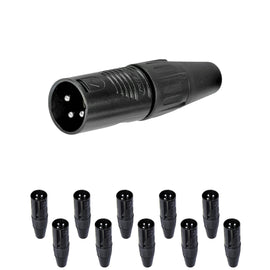 PAQ. 10 PZAS. DE Plug XLR Macho 3 pines, metálico negro  REAN   RC3M-BAG(10) - Hergui Musical
