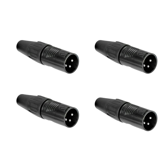 PAQ. 4 PZAS. DE Plug XLR Macho 3 pines, metálico negro  REAN   RC3M-BAG(4) - Hergui Musical