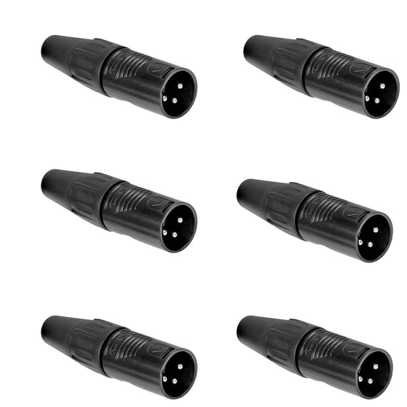 PAQ. 6 PZAS. DE Plug XLR Macho 3 pines, metálico negro  REAN   RC3M-BAG(6) - Hergui Musical