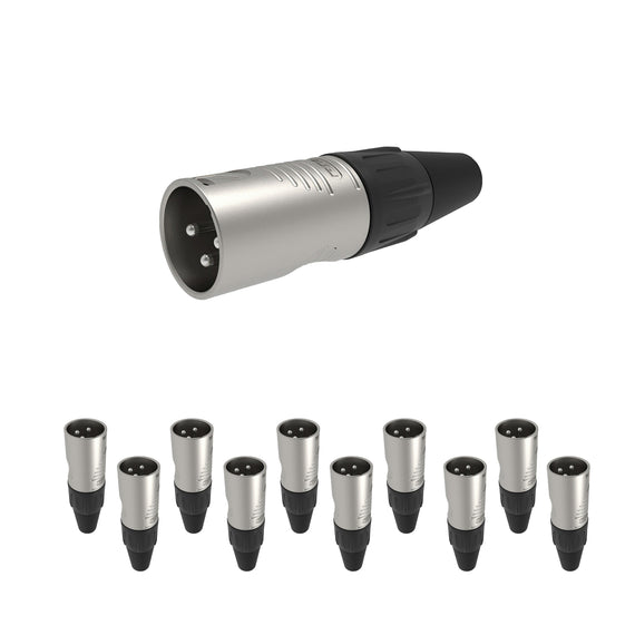 PAQ. 10 PZAS. DE Plug XLR Macho 3 pines en niquel  REAN   RC3M(10) - Hergui Musical