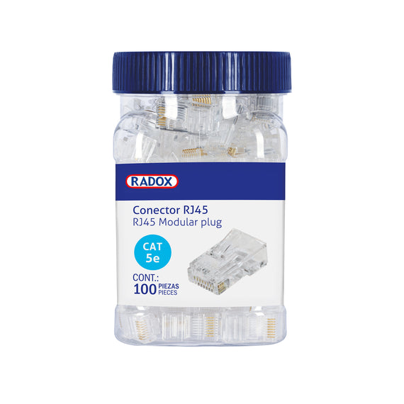 PAQ. 100 PZAS. DE CONECTOR RJ-45 PARA PONCHAR  CAT5E   RADOX   RJ-45(100) - Hergui Musical