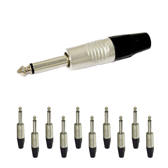 PAQ. 10 PZAS. DE Plug 6.3mm MACHO monoaural, metálico niquelado  REAN   RP2C(10) - Hergui Musical