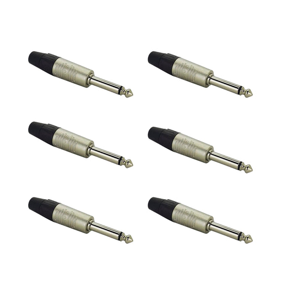 PAQ. 6 PZAS. DE Plug 6.3mm MACHO monoaural, metálico niquelado  REAN   RP2C(6) - Hergui Musical