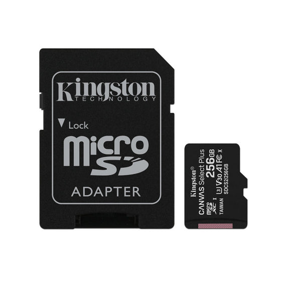 MEMORIA MICROSD KINGSTON CANVAS SELCT PLUS 256GB R.100MB/S W.85MB/S CL10 UHS-I U3 V30 A1  SDCS2/256GB  MEMKGN1910 - Hergui Musical