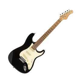 Guitarra eléctrica serie 55 con cuerpo macizo de paulownia, modelo de mano izquierda, Negro Brillante  STAGG  SES-55-BLK - Hergui Musical