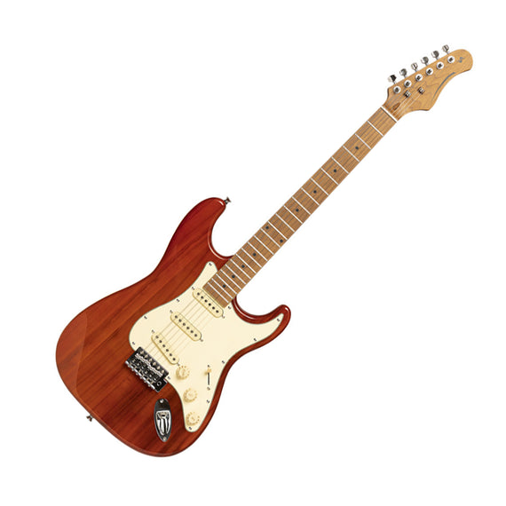 Guitarra eléctrica serie 55 con cuerpo de paulownia maciza, See through Fiesta Red   STAGG  SES-55-STF - Hergui Musical