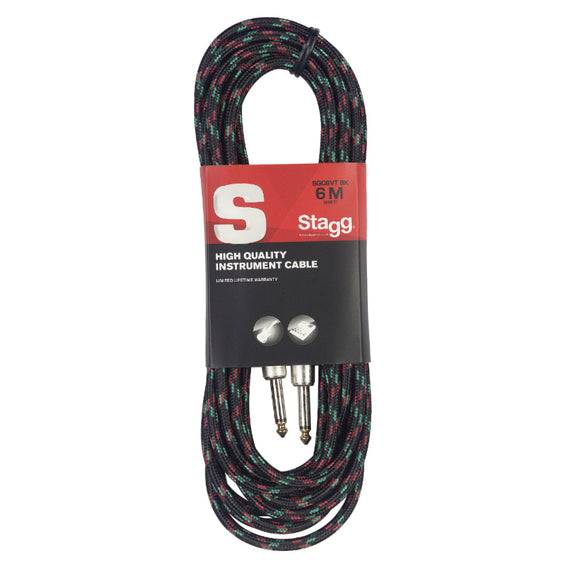 CABLE PARA INSTRUMENTO 6m, PLUG 6.3mm, Negro Vinteweed, MACHO/MACHO  STAGG   SGC6VT-BK - Hergui Musical