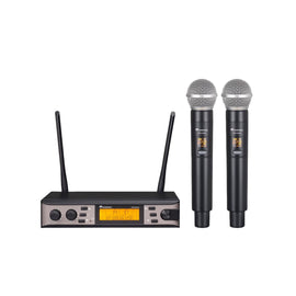 Sistema inalámbrico de doble micrófono, frecuencias variables, UHF, 60m de distancia  SOUNDTRACK  STW-23HU2 - Hergui Musical