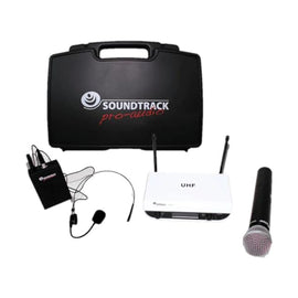 SISTEMA DE MICRÓFONO INALÁMBRICO UN MICRÓFONO DE MANO Y OTRO DE DIADEMA O SOLAPA, DOS CANALES FRECUENCIAS FIJAS   SOUNDTRACK   STW-27HUL - Hergui Musical