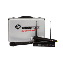 SISTEMA DE MICRÓFONO INALÁMBRICO DOS MICRÓFONOS DE MANO, DOBLE ANTENA, DOS CANALES FRECUENCIAS FIJAS   SOUNDTRACK   STW-28HU2 - Hergui Musical