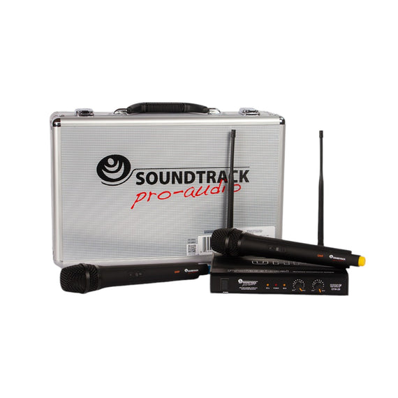 SISTEMA DE MICRÓFONO INALÁMBRICO DOS MICRÓFONOS DE MANO, DOBLE ANTENA, DOS CANALES FRECUENCIAS FIJAS   SOUNDTRACK   STW-28HU2 - Hergui Musical