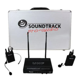 SISTEMA DE MICRÓFONO INALÁMBRICO DOS MICRÓFONOS DE DIADEMA Y SOLAPA, DOBLE ANTENA, DOS CANALES FRECUENCIAS FIJAS   SOUNDTRACK   STW-28HLL - Hergui Musical